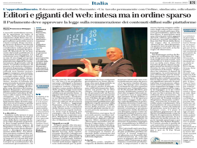 Prof.Ruben Razzante: “I colossi del web aiutino il rilancio dell’editoria di qualità”